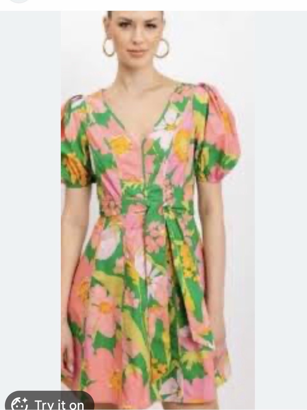 Flora Bea NYC Pink Floral Cotton Top with Green Leaf Print women’s large